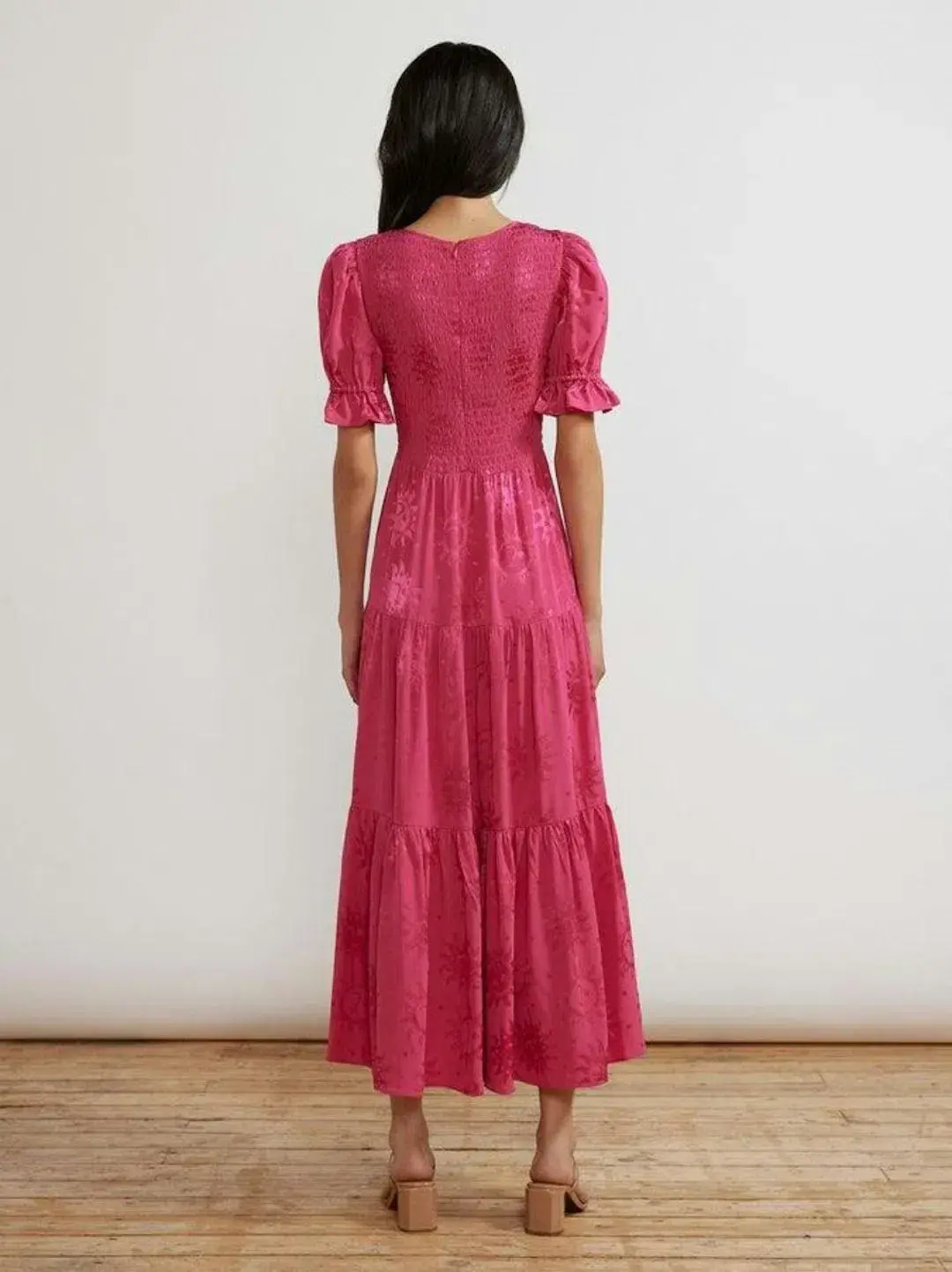 Kitri Persephone Sungod Shirred Dress Pink Size UK 14 for rent on The Volte - main image