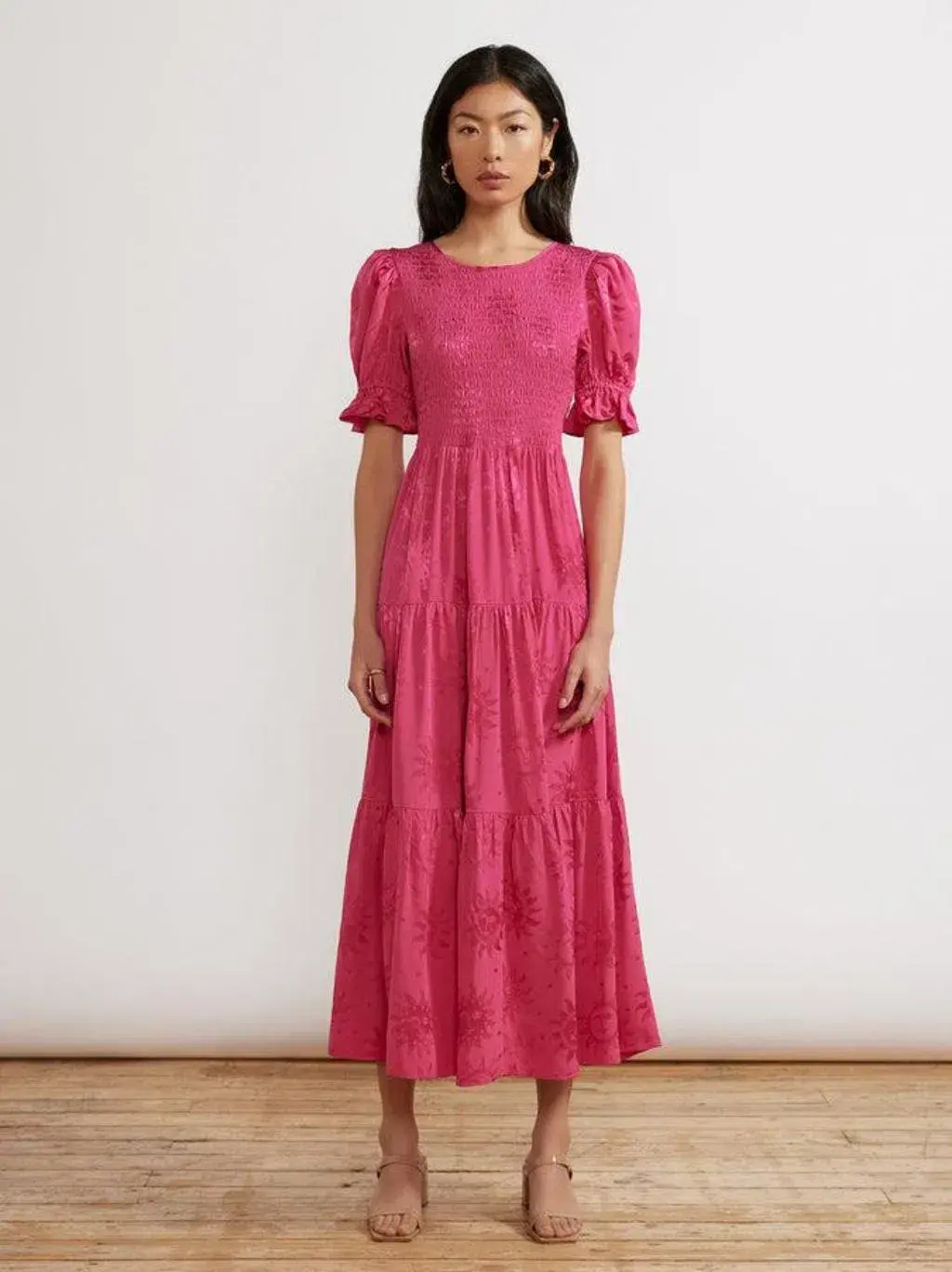 Kitri Persephone Sungod Shirred Dress Pink Size UK 14 for rent on The Volte - main image