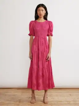 Kitri Persephone Sungod Shirred Dress Pink Size UK 14 for rent on The Volte - image 1