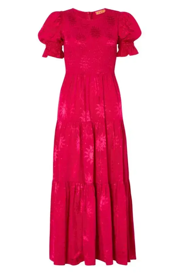 Kitri Persephone Sungod Shirred Dress Pink Size UK 14 for rent on The Volte - main image
