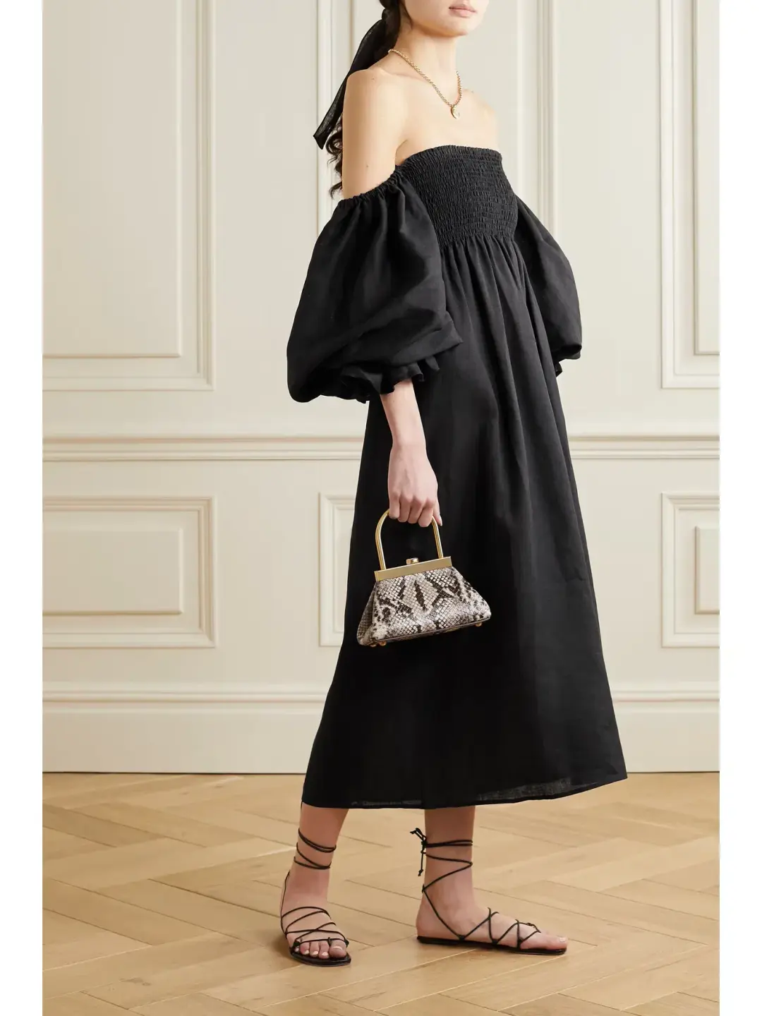 Sleeper Atlanta Off Shoulder Midi Dress Black Size M / UK 10 for rent on The Volte - main image