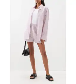 Frankie Shop Lui Striped Shirt and Shorts Pink Twill Size L/UK 12