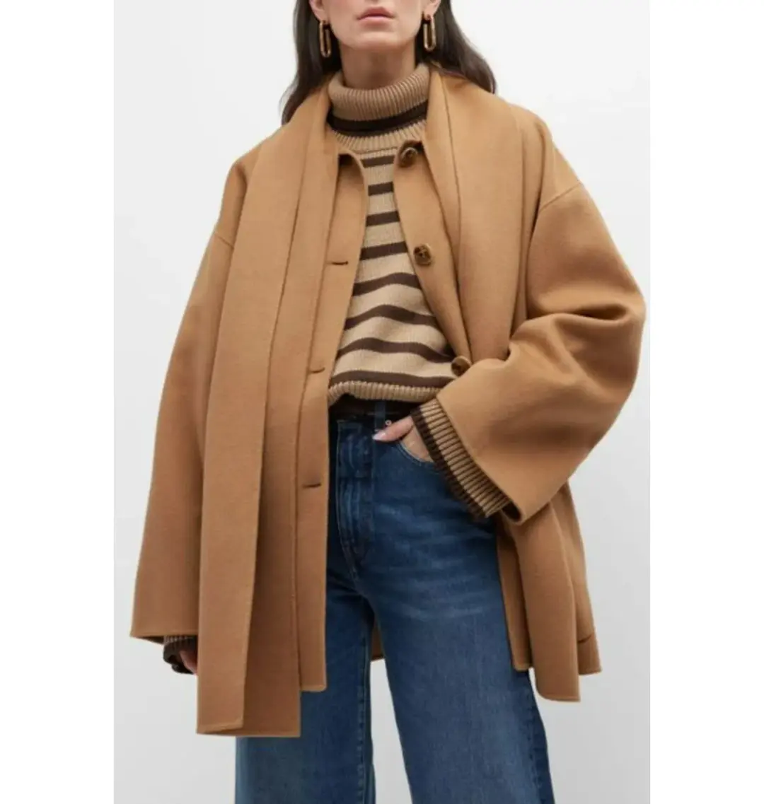 Totême Double Scarf Jacket Camel Size UK 10 for rent on The Volte - main image