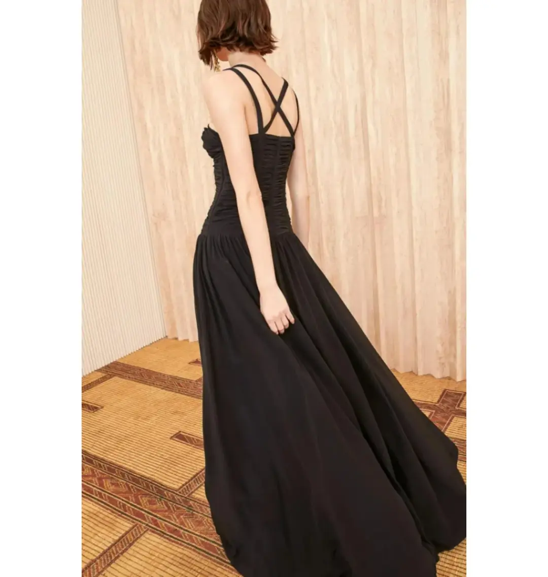 Ulla Johnson Anya Ruched Silk Maxi Gown Black Size UK 12 for rent on The Volte - main image