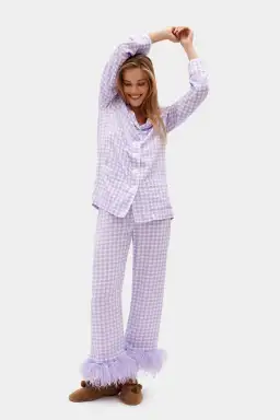 Sleeper Party Gingham Feather Cuff Pajamas Purple Size M / UK 10 for rent on The Volte - image 1