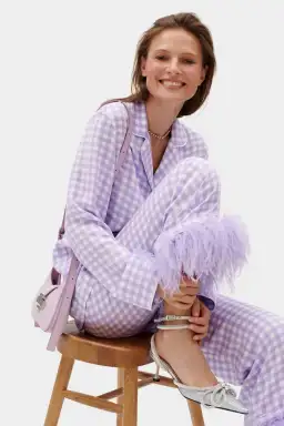 Sleeper Party Gingham Feather Cuff Pajamas Purple Size M / UK 10 for rent on The Volte - image 2