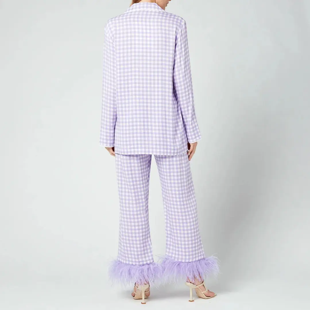 Sleeper Party Gingham Feather Cuff Pajamas Purple Size M / UK 10 for rent on The Volte - main image