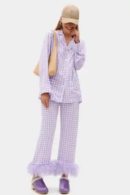 Sleeper Party Gingham Feather Cuff Pajamas Purple Size M / UK 10 for rent on The Volte - image 5