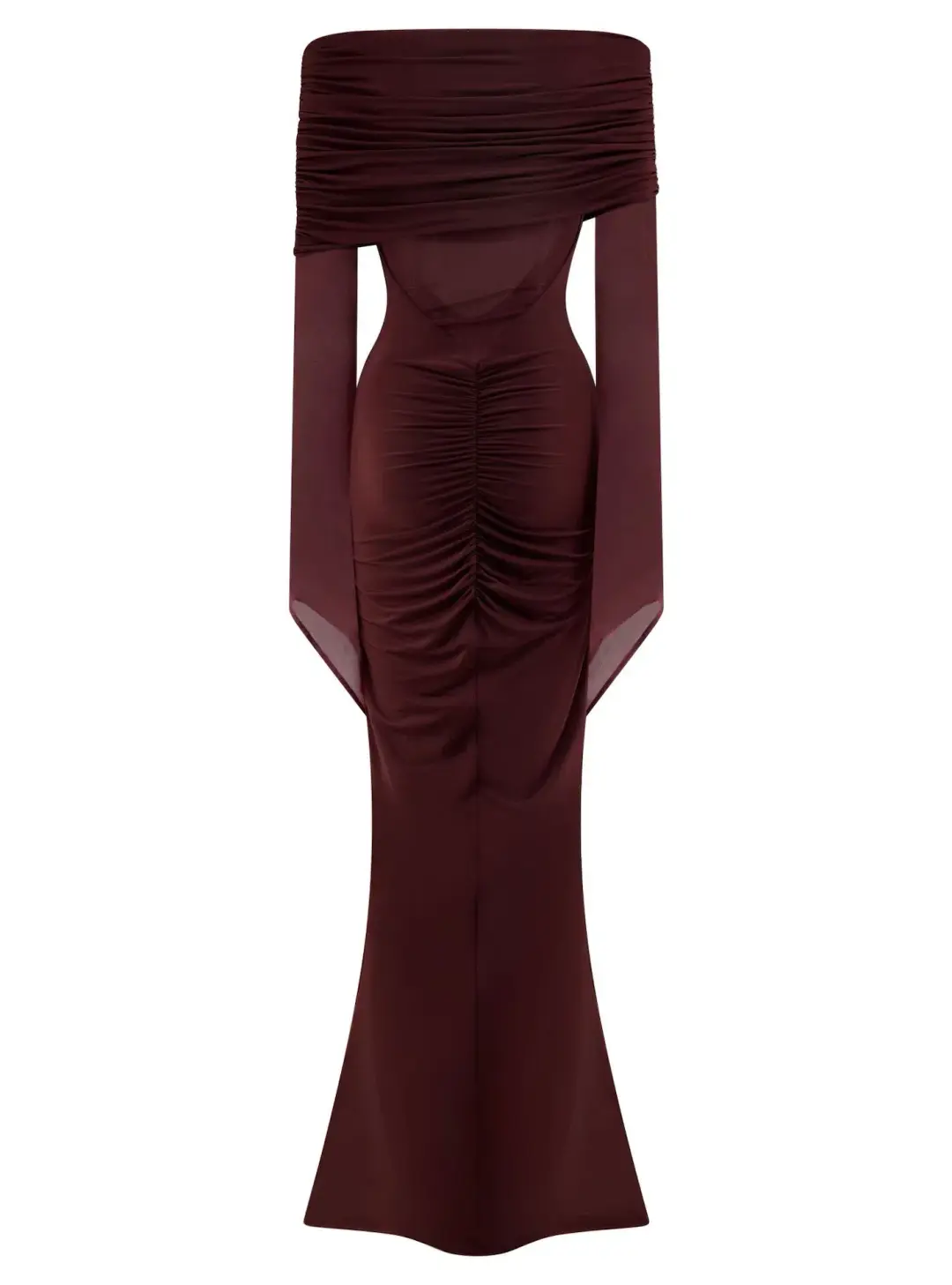 Meshki Kaitlin Slinky and Mesh Maxi Dress Burgundy Size S / UK 8 for rent on The Volte - main image