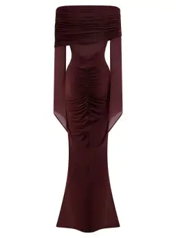 Meshki Kaitlin Slinky and Mesh Maxi Dress Burgundy Size S / UK 8 for rent on The Volte - image 6