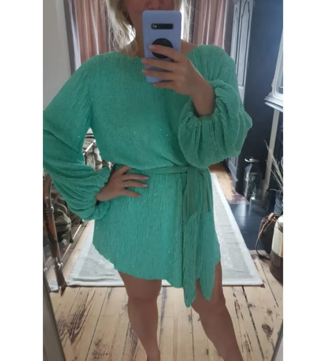 Retrofête Grace Sequin Mini Dress Green Size S/UK 8 for rent on The Volte - main image