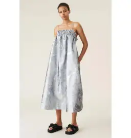 Ganni Jacquard Strap Dress Silver Size UK 10
