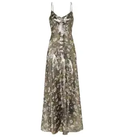 Ganni Metallic Silk Maxi Dress Floral Size UK 10