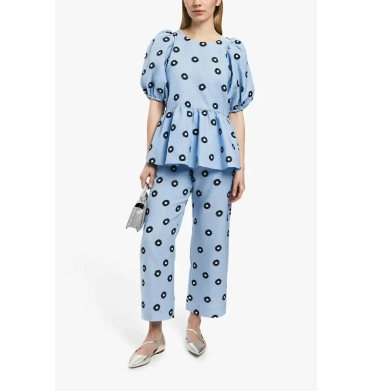 Stine Goya Liw Mini Daisy Peplum Top and Pants Set Blue Size UK 12 - Image 1