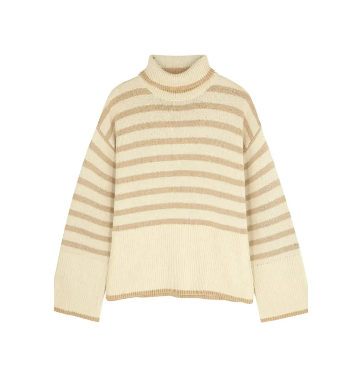 Totême Signature Striped Turtleneck Beige Size 10 - Image 3