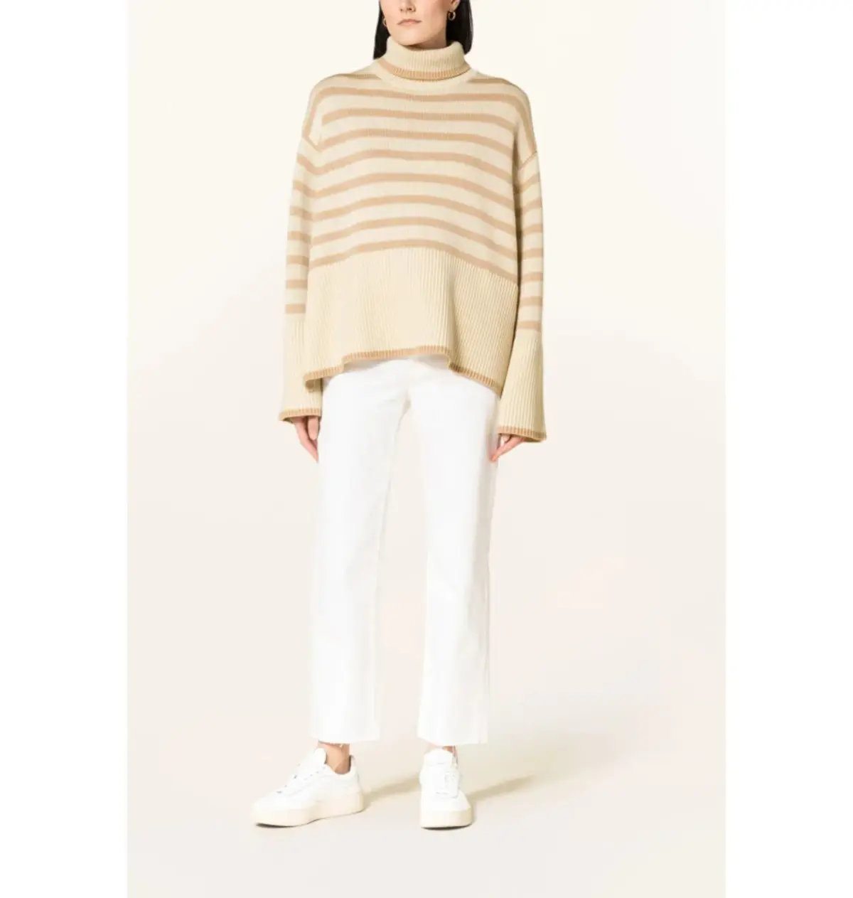 Totême Signature Striped Turtleneck Beige Size 10 - Image 1