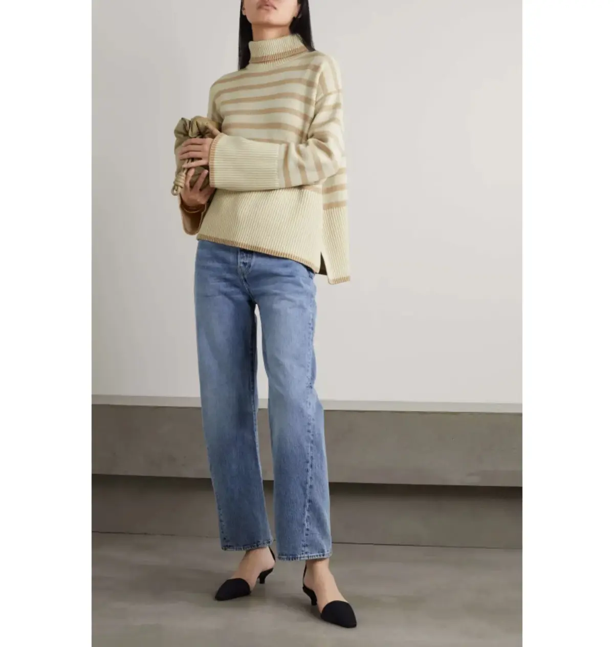 Totême Signature Striped Turtleneck Beige Size 10 - Image 5