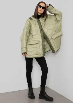 Frankie Shop Teddy Quilted Jacket Moss Green Size UK 12