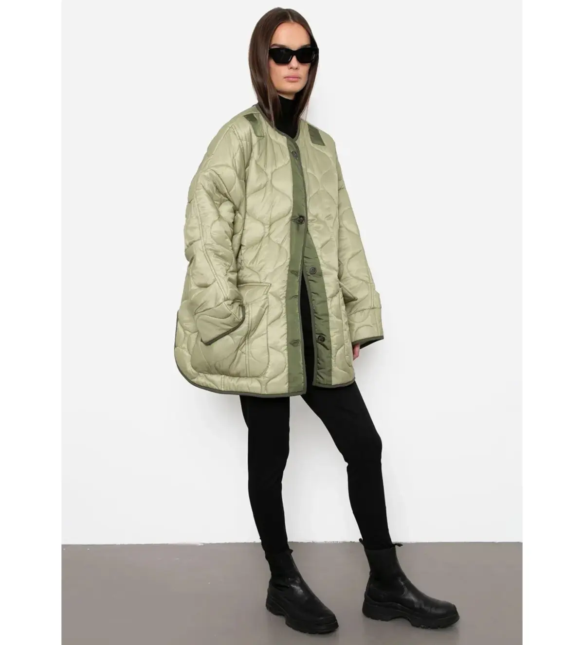 Frankie Shop Teddy Quilted Jacket Moss Green Size UK 12 - Image 7