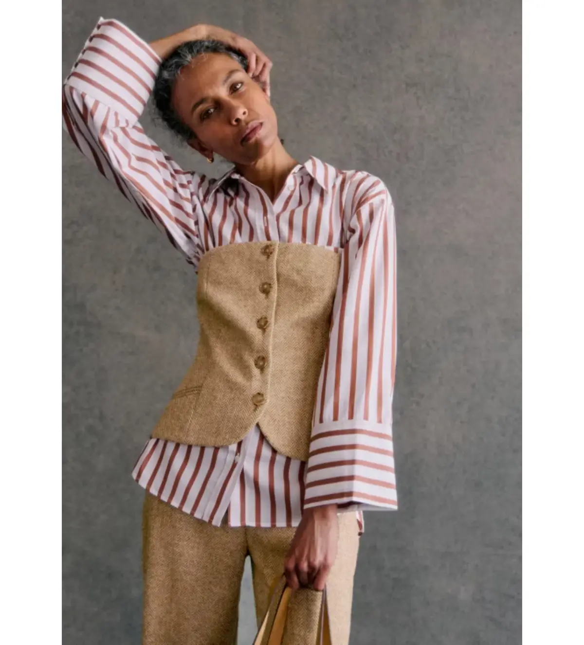 Sezane Marlon Blouse Beige Size UK 12 - Image 3