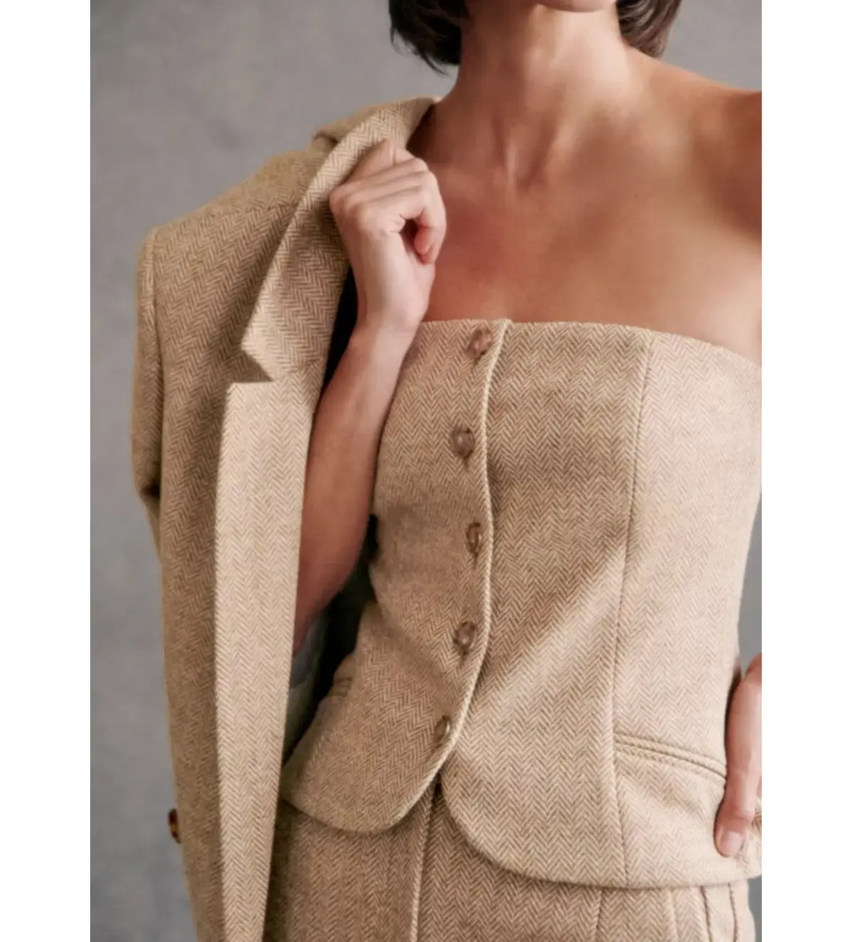 Sezane Marlon Blouse Beige Size UK 12 - Image 2