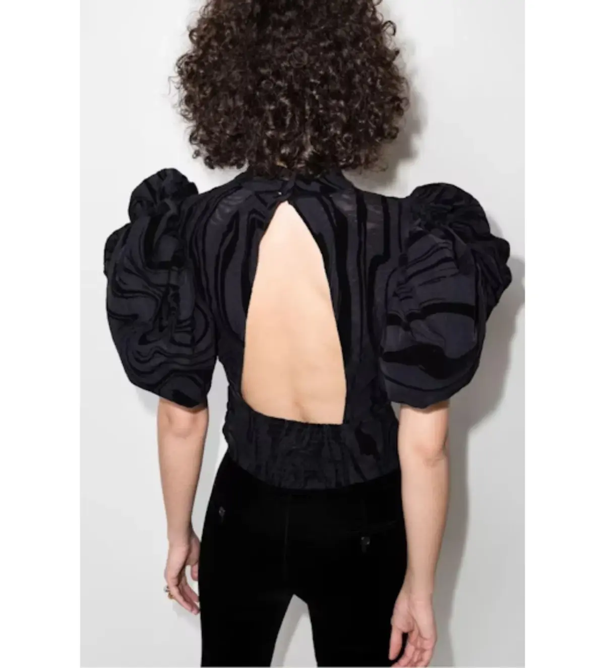 Rotate Birger Christensen Dusk Open-Back Flocked Mesh Top in Black Size UK 12 - Image 3