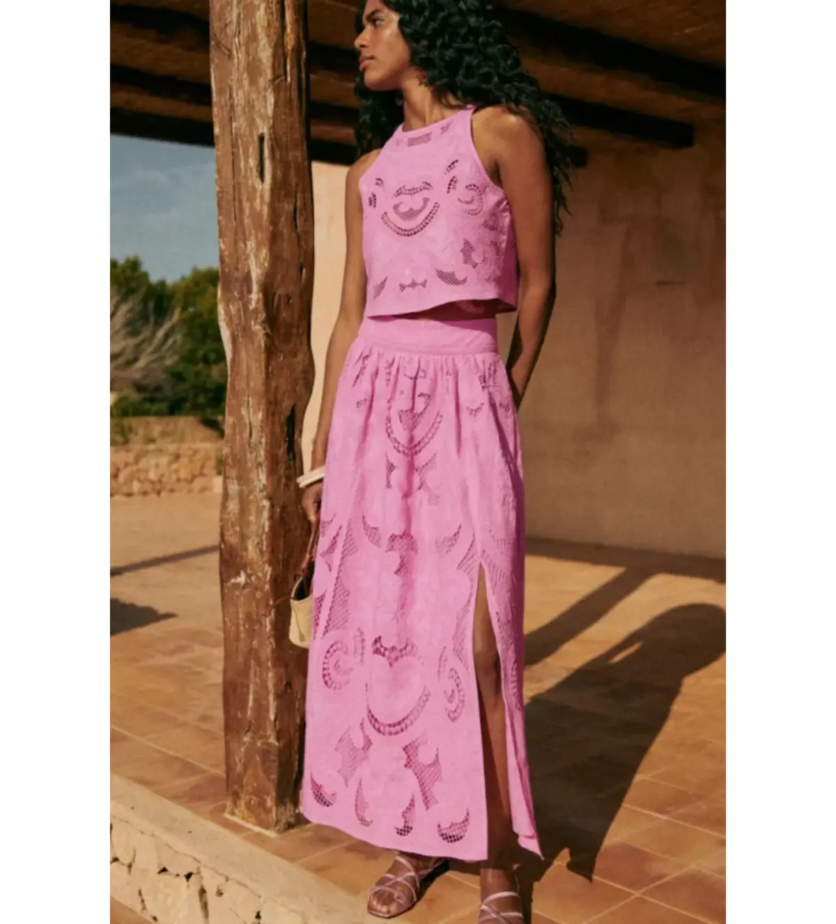 Sezane Rent Uanna Top and Sophie Skirt Set Pink Size UK 12 - Image 1