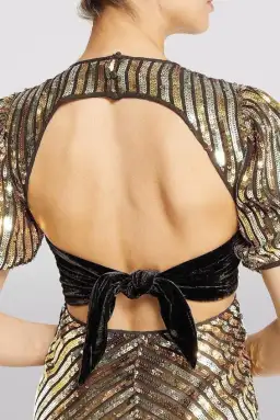 RIXO Gold Sequin Daisy Midi Dress Size UK 10 for rent on The Volte - image 3