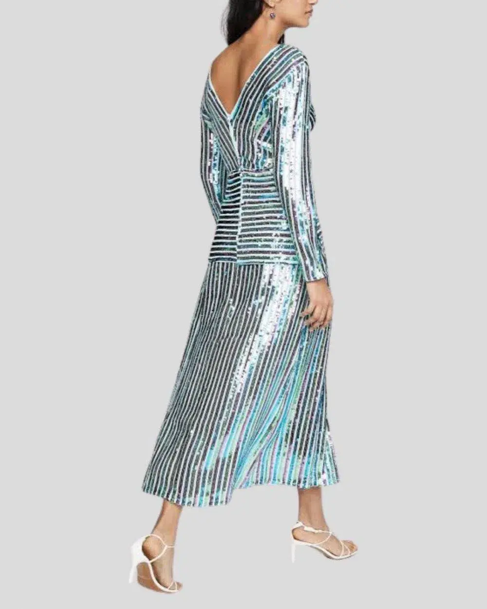Rixo Emmy Multi Colour Sequin Midi Dress Size UK 12 for rent on The Volte - main image
