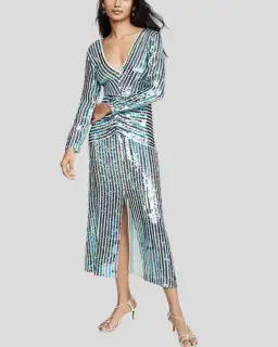 Rixo Emmy Multi Colour Sequin Midi Dress Size UK 12 for rent on The Volte - image 1