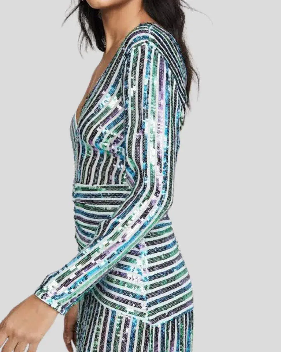 Rixo Emmy Multi Colour Sequin Midi Dress Size UK 12 for rent on The Volte - main image