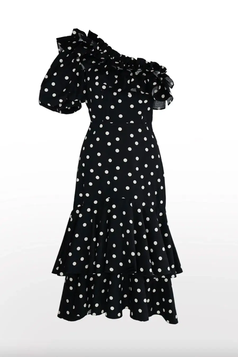 Queens of Archive Jeanne Noir Black Polka Dots Midi Dress Size UK 12 for rent on The Volte - main image