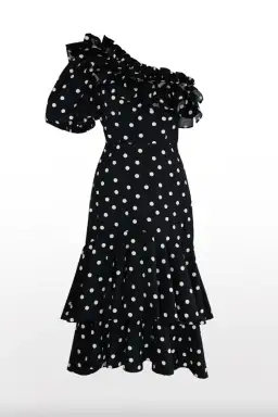 Queens of Archive Jeanne Noir Black Polka Dots Midi Dress Size UK 12 for rent on The Volte - image 3
