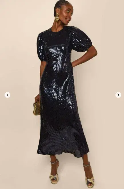 Rixo Daisy Sequin Midi Dress Black Size UK 10 for rent on The Volte - main image