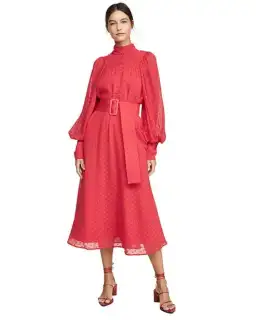 Rotate By Birger Christensen Number 37 Midi Dress Red Size UK 10