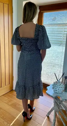 Ganni Gingham Smocked Midi Dress Black & White Size UK 18 for rent on The Volte - image 2