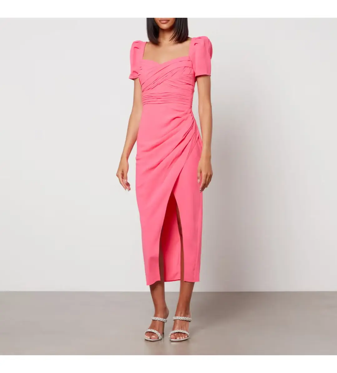 Self Portrait Iris Crepe Midi Dress Pink Size UK 16 for rent on The Volte - main image
