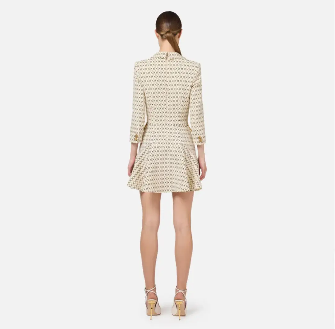 Elisabetta Franchi Cream Mini Coat Dress Trimmed With Gold Chain and Leather Size UK 10 for rent on The Volte - main image