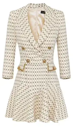 Elisabetta Franchi Cream Mini Coat Dress Trimmed With Gold Chain and Leather Size UK 10 for rent on The Volte - image 4