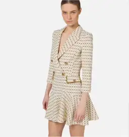 Elisabetta Franchi Cream Mini Coat Dress Trimmed With Gold Chain and Leather Size UK 10 for rent on The Volte - image 2