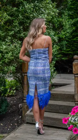 Karen Millen Tweed Midi Dress Blue Size UK 14 for rent on The Volte - image 2