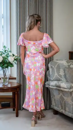 Olivia Rubin Amelia Midi Dress Floral Pink UK Size 8 for rent on The Volte - image 3