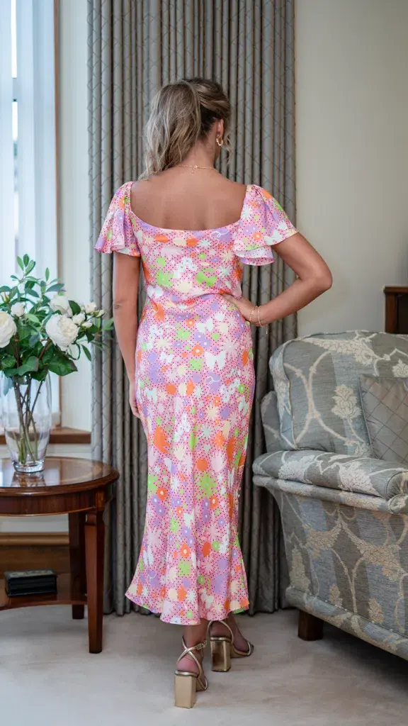 Olivia Rubin Amelia Midi Dress Floral Pink UK Size 12 for rent on The Volte - main image