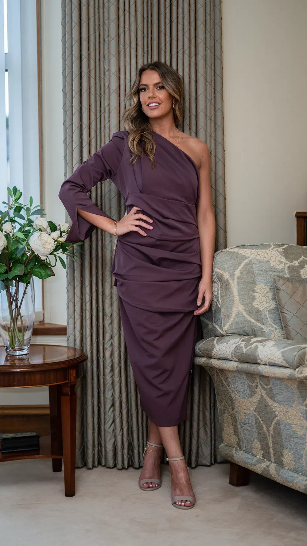 Kevan Jon Pixie Midi Dress Grape Size UK 16 for rent on The Volte - main image
