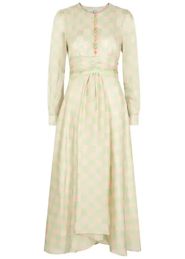 Olivia Rubin Lliana Checked Midi Dress Pink Size UK 8 for rent on The Volte - main image