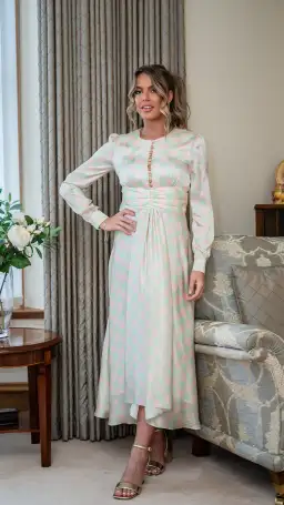 Olivia Rubin Lliana Checked Midi Dress Pink Size UK 8 for rent on The Volte - image 1