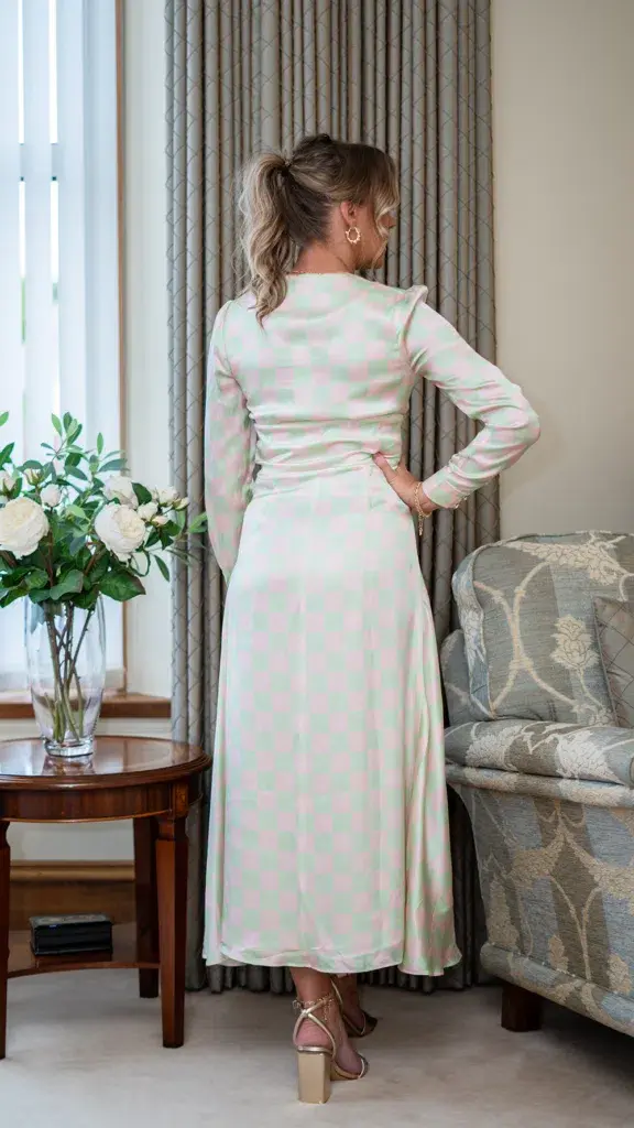 Olivia Rubin Lliana Checked Midi Dress Pink Size UK 8 for rent on The Volte - main image